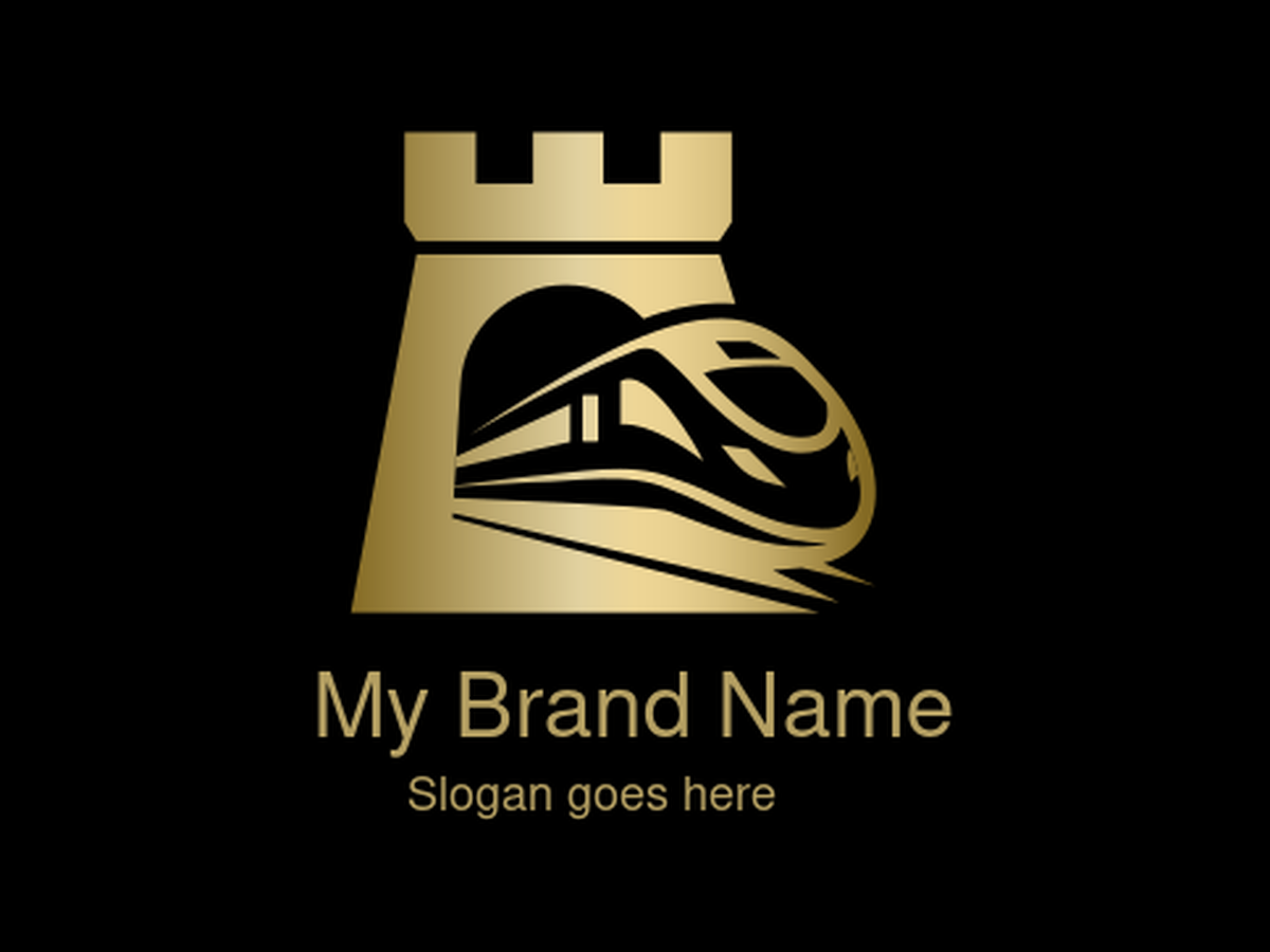 Castle and Speed Train Logo for Rail Transport, Logistics Security, and Infrastructure Companies